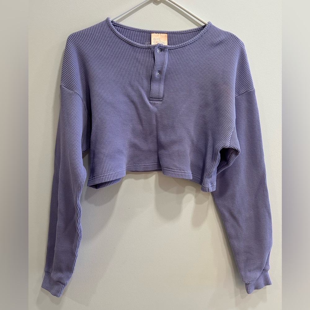 Girl Crush Gang Purple Cropped Waffle Long Sleeve Top